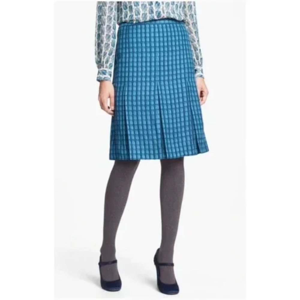 Tory Burch - Wool Silk Blend Crepe Leigh Skirt Geometric Blue - Size 12